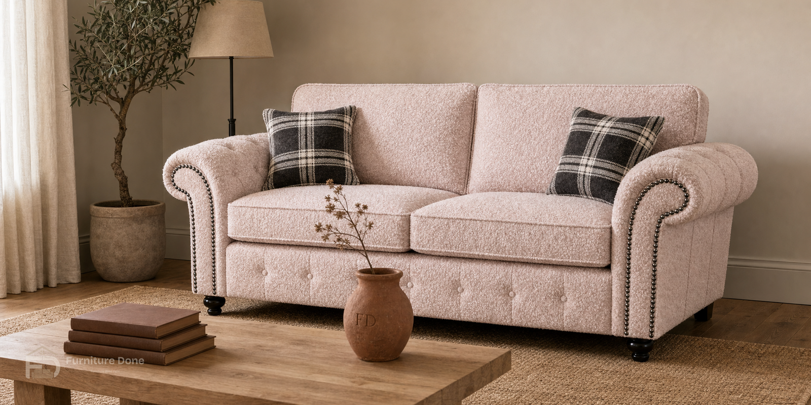 Oakland 3 Seater Sofa in Teddy Bouclé Pink — Furniture Done