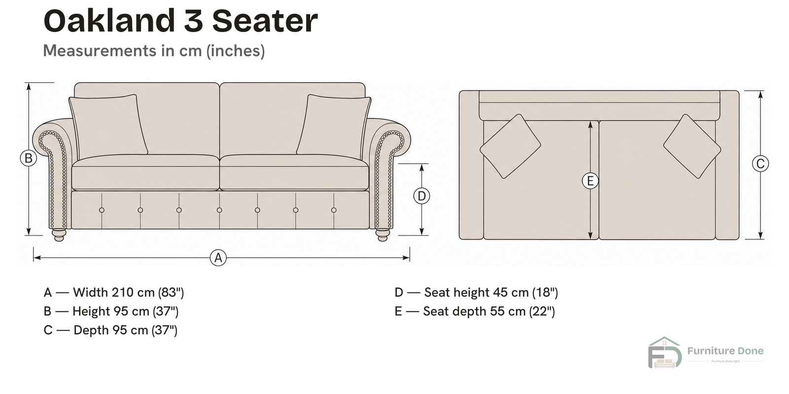 Oakland 3 Seater Sofa dimensions — Furniture Done