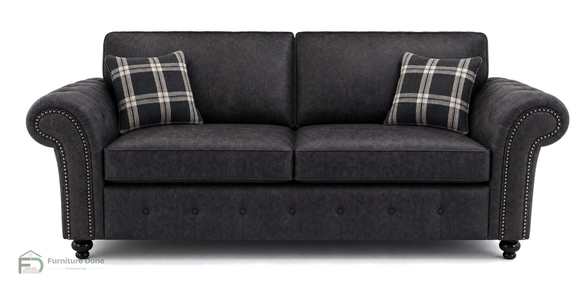 Oakland 3 Seater Sofa in Faux Leather Black — Furniture Done