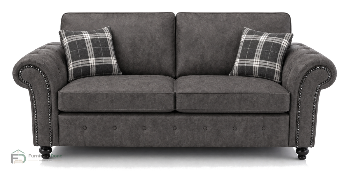 Oakland 3 Seater Sofa in Faux Leather Grey — Furniture Done