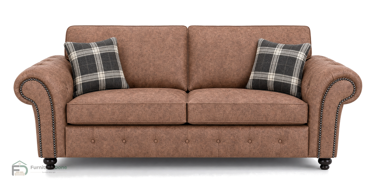 Oakland 3 Seater Sofa in Faux Leather Tan — Furniture Done