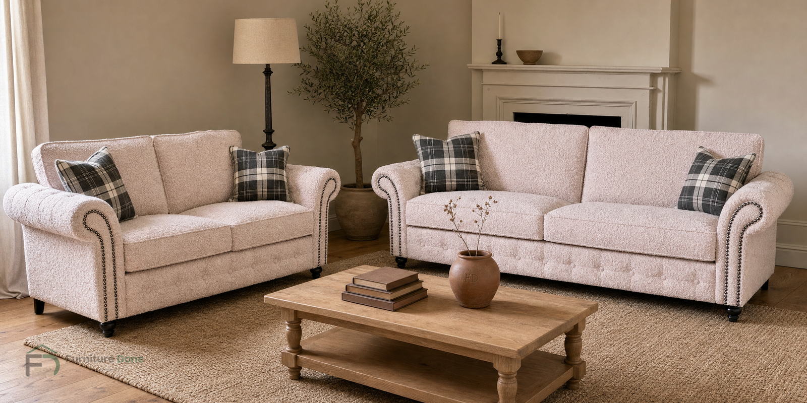 Oakland 3+2 Sofa Set in Teddy Bouclé Pink — Furniture Done