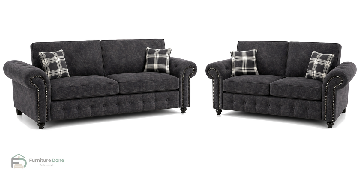 Oakland 3+2 Sofa Set in Faux Leather Black — Furniture Done