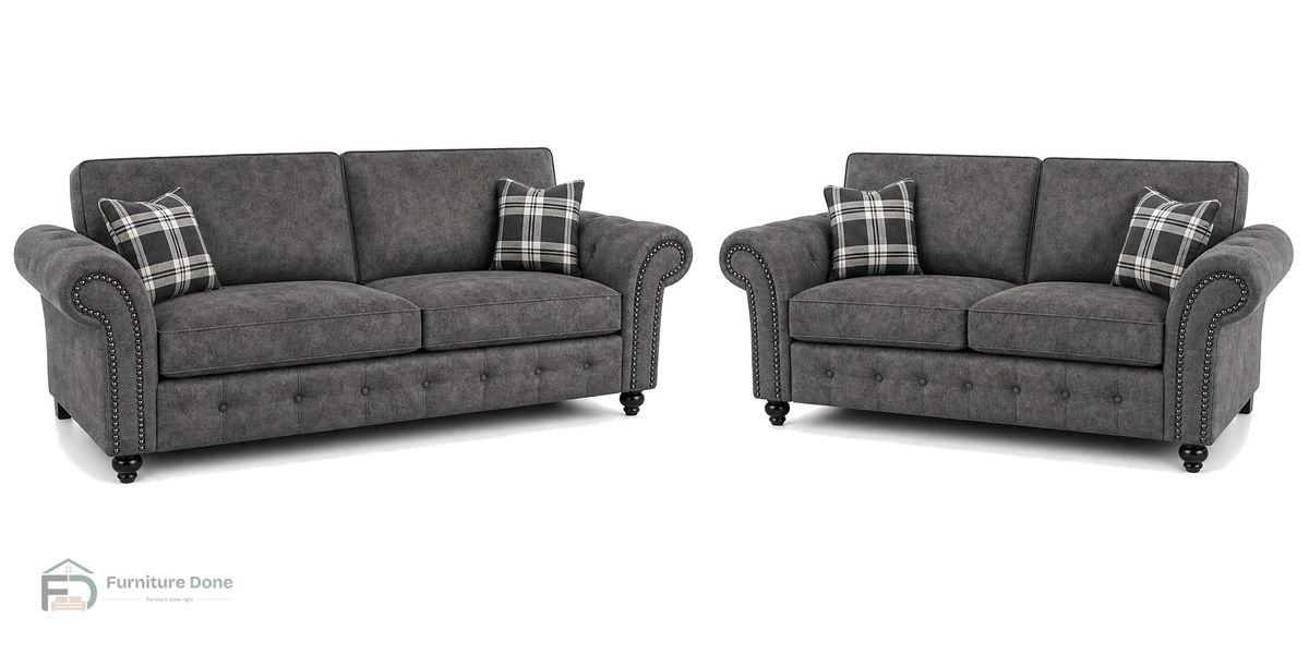 Oakland 3+2 Sofa Set in Faux Leather Grey — Furniture Done