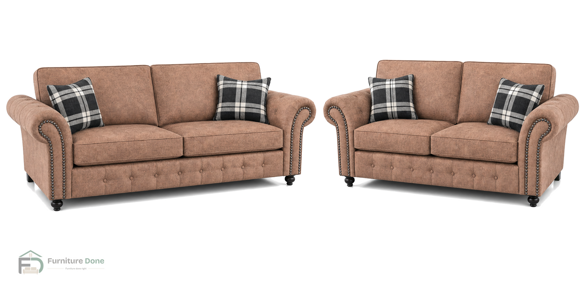 Oakland 3+2 Sofa Set in Faux Leather Tan — Furniture Done