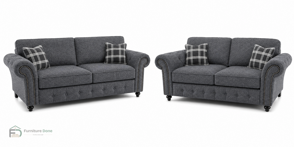 Oakland 3+2 Sofa Set in Teddy Bouclé Grey — Furniture Done