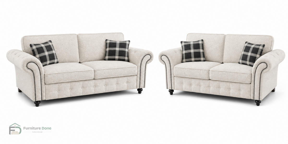 Oakland 3+2 Sofa Set in Teddy Bouclé White — Furniture Done