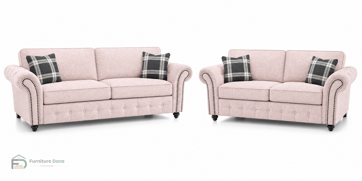 Oakland 3+2 Sofa Set in Teddy Bouclé Pink — Furniture Done