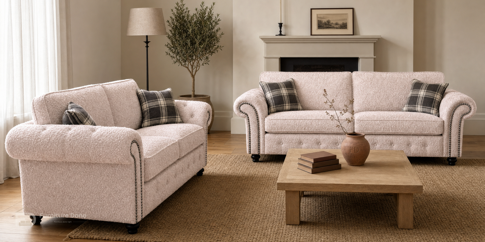 Oakland 3+3 Sofa Set in Teddy Bouclé Pink — Furniture Done