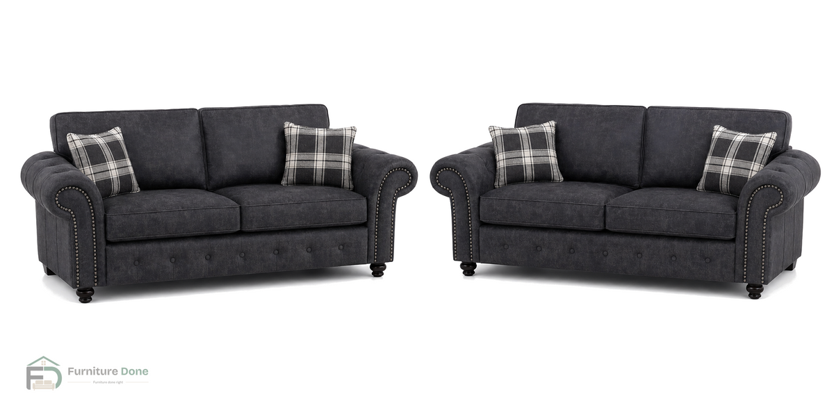 Oakland 3+3 Sofa Set in Faux Leather Black — Furniture Done