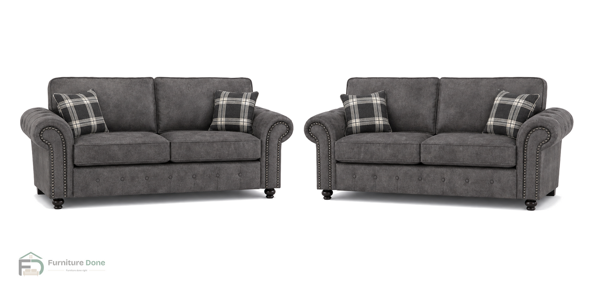 Oakland 3+3 Sofa Set in Faux Leather Grey — Furniture Done