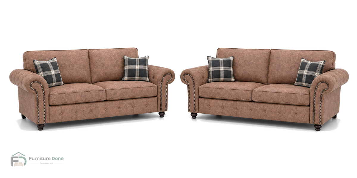 Oakland 3+3 Sofa Set in Faux Leather Tan — Furniture Done