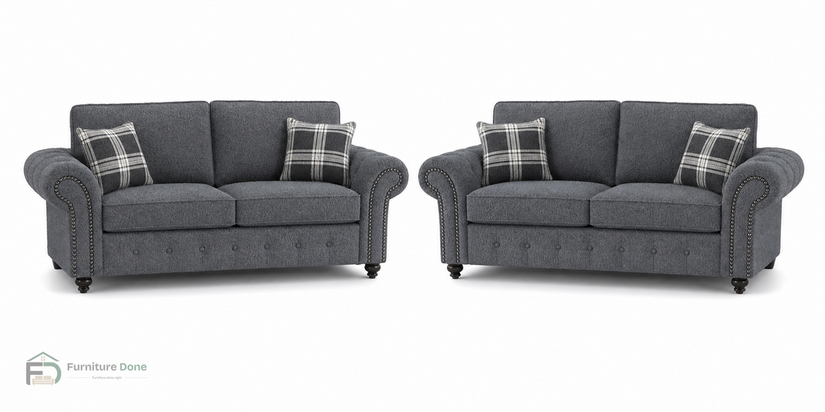 Oakland 3+3 Sofa Set in Teddy Bouclé Grey — Furniture Done