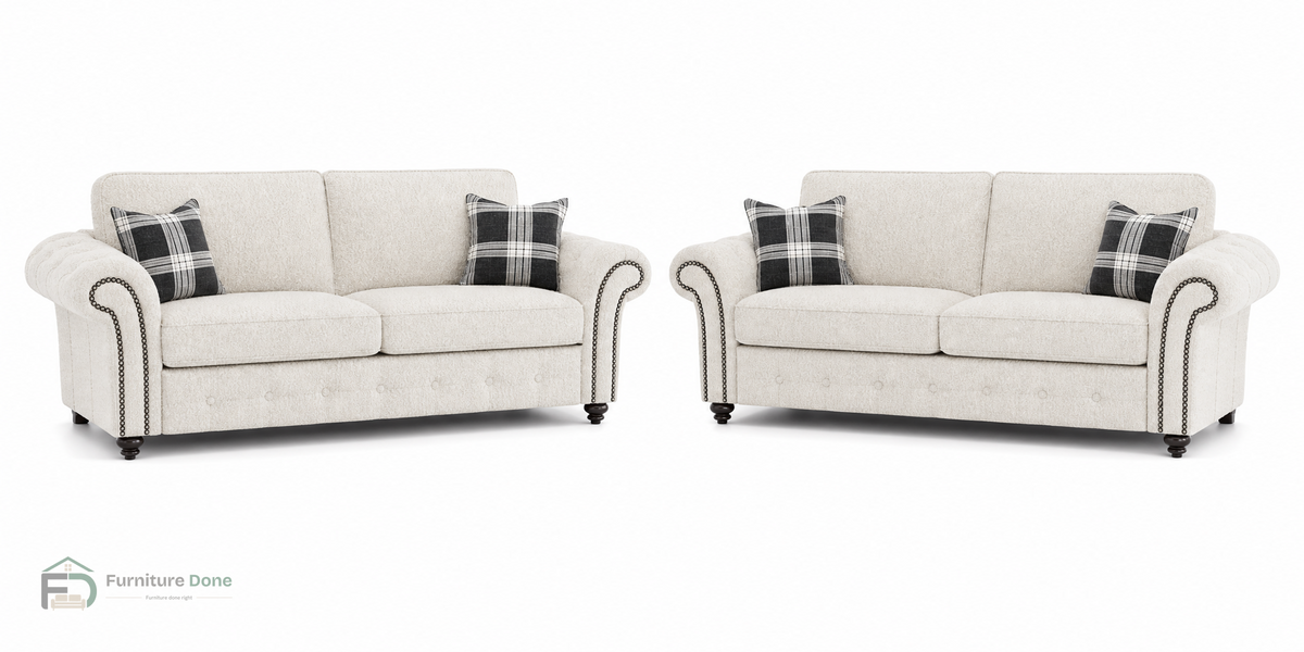 Oakland 3+3 Sofa Set in Teddy Bouclé White — Furniture Done
