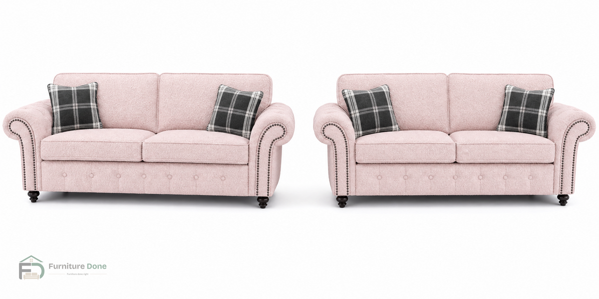 Oakland 3+3 Sofa Set in Teddy Bouclé Pink — Furniture Done