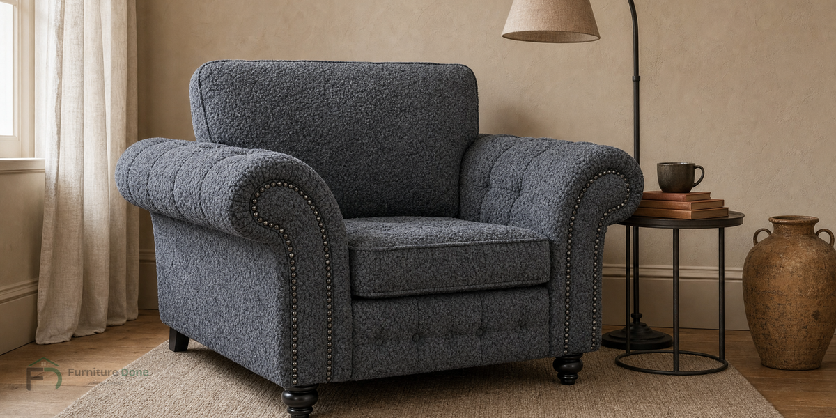 Oakland Armchair in Teddy Bouclé Grey — Furniture Done
