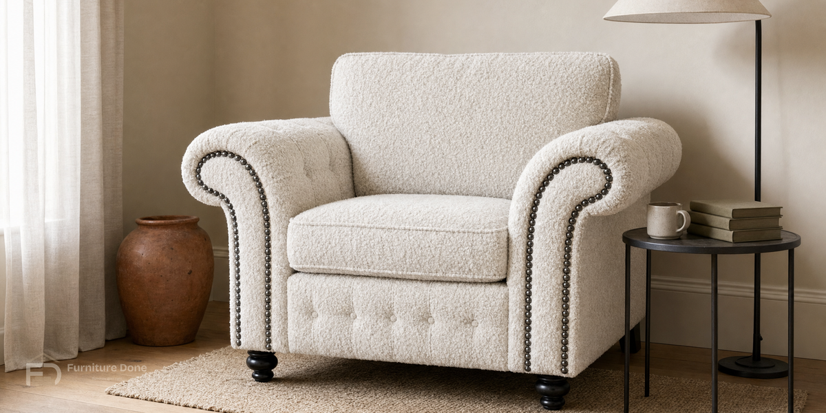 Oakland Armchair in Teddy Bouclé White — Furniture Done