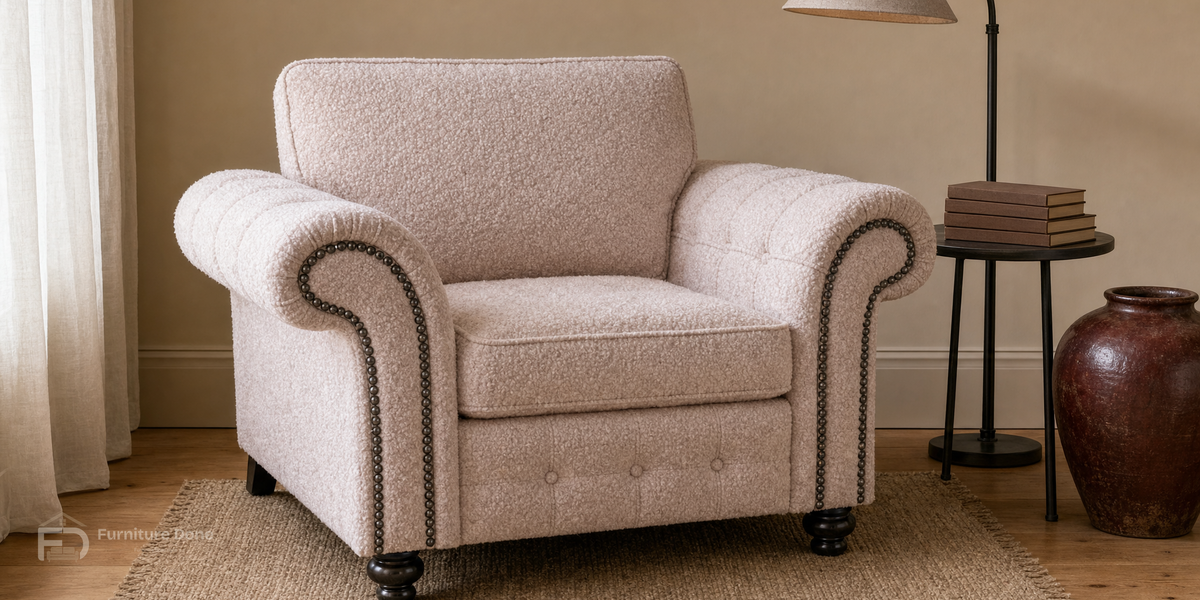 Oakland Armchair in Teddy Bouclé Pink — Furniture Done