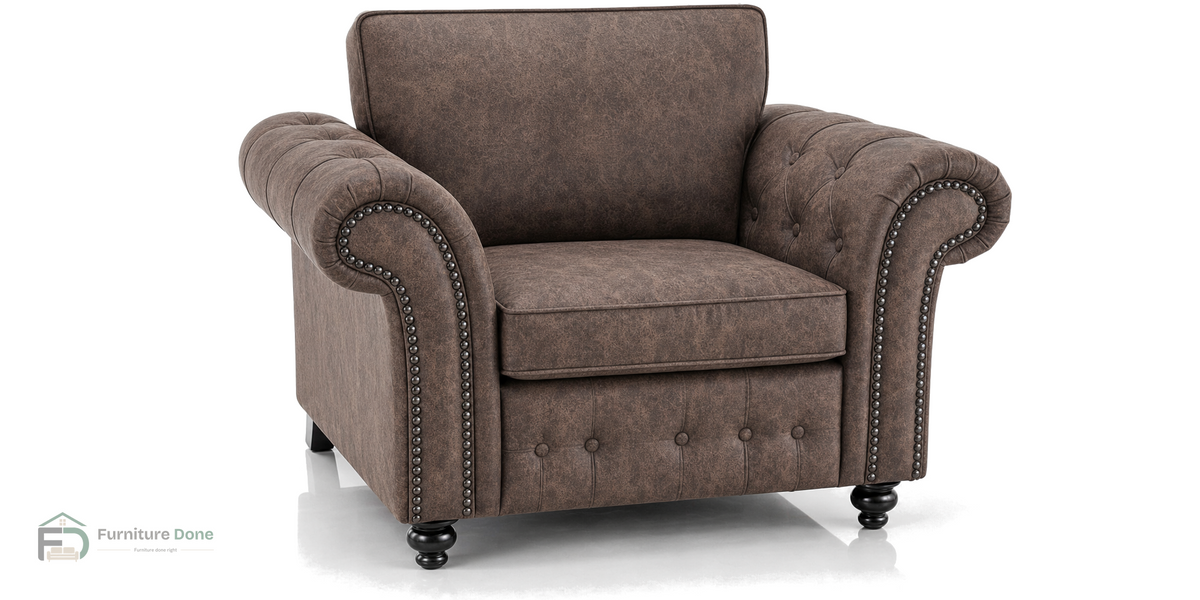 Oakland Armchair in Faux Leather Chocolate — Furniture Done