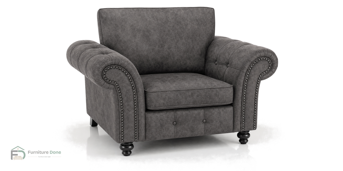 Oakland Armchair in Faux Leather Grey — Furniture Done