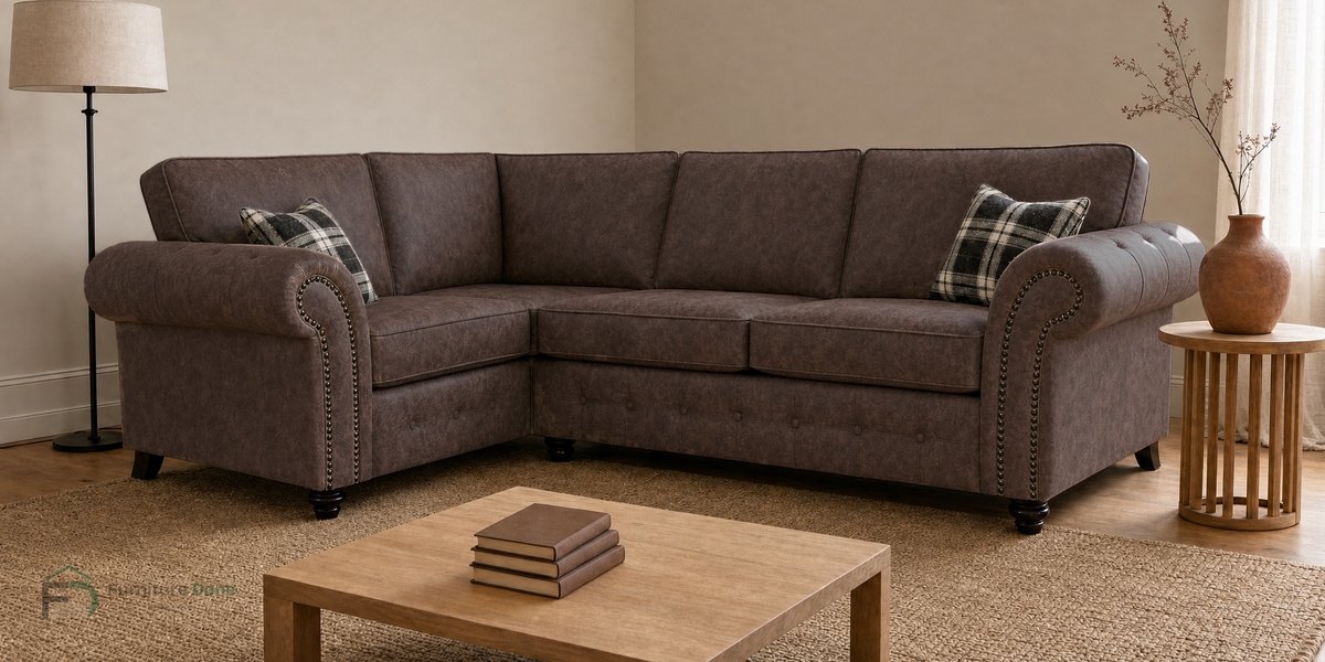 Oakland Corner Sofa LH in Faux Leather Chocolate — Furniture Done