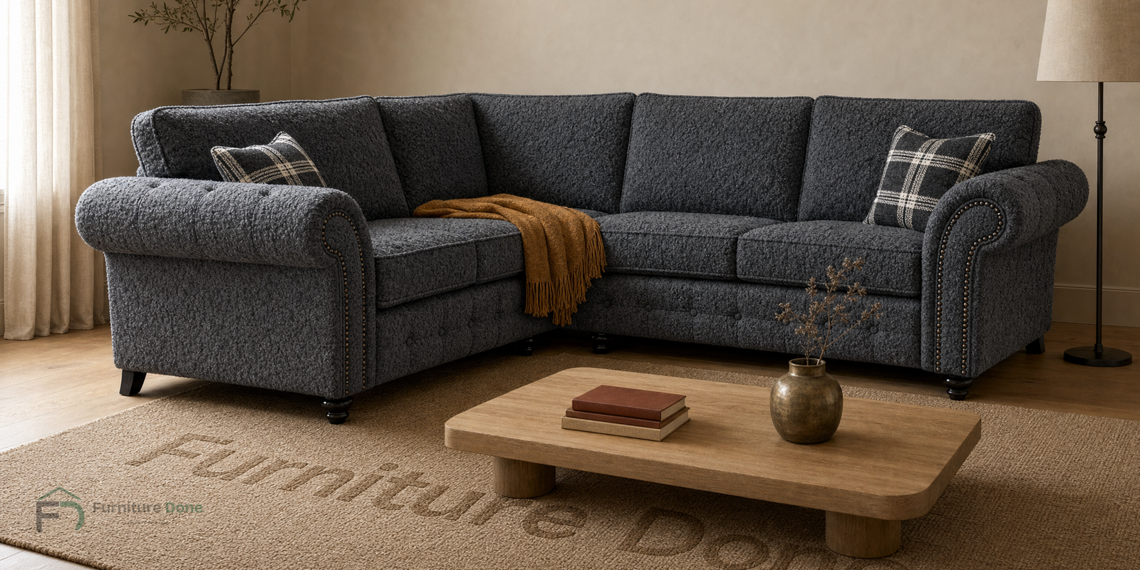 Oakland Corner Sofa LH in Teddy Bouclé Grey — Furniture Done