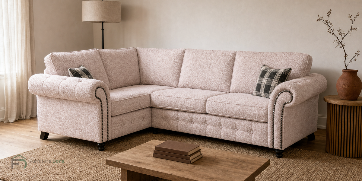 Oakland Corner Sofa LH in Teddy Bouclé Pink — Furniture Done
