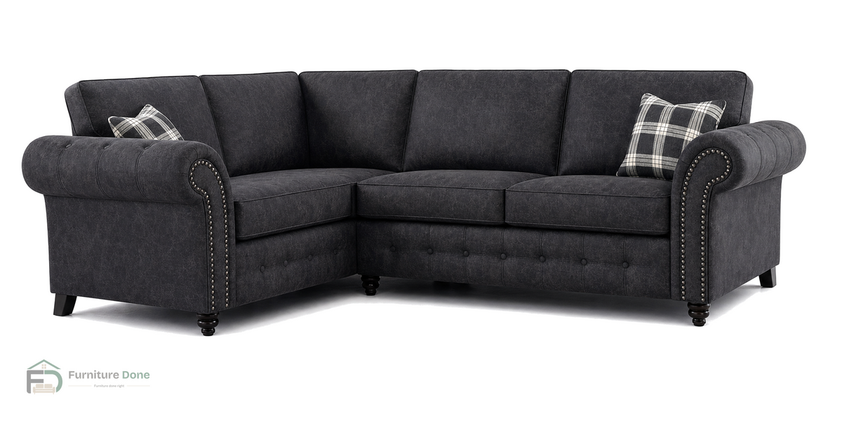 Oakland Corner Sofa LH in Faux Leather Black — Furniture Done