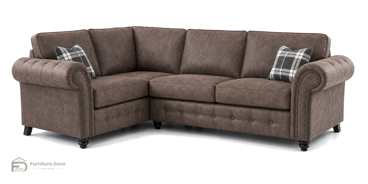 Oakland Corner Sofa LH in Faux Leather Chocolate — Furniture Done