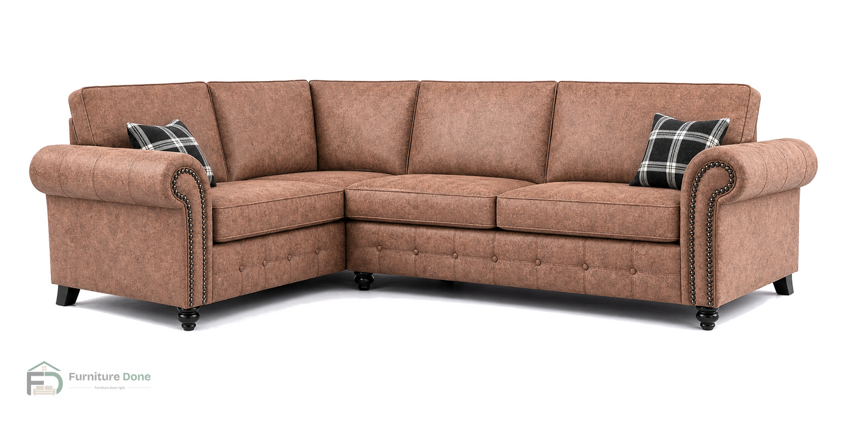 Oakland Corner Sofa LH in Faux Leather Tan — Furniture Done