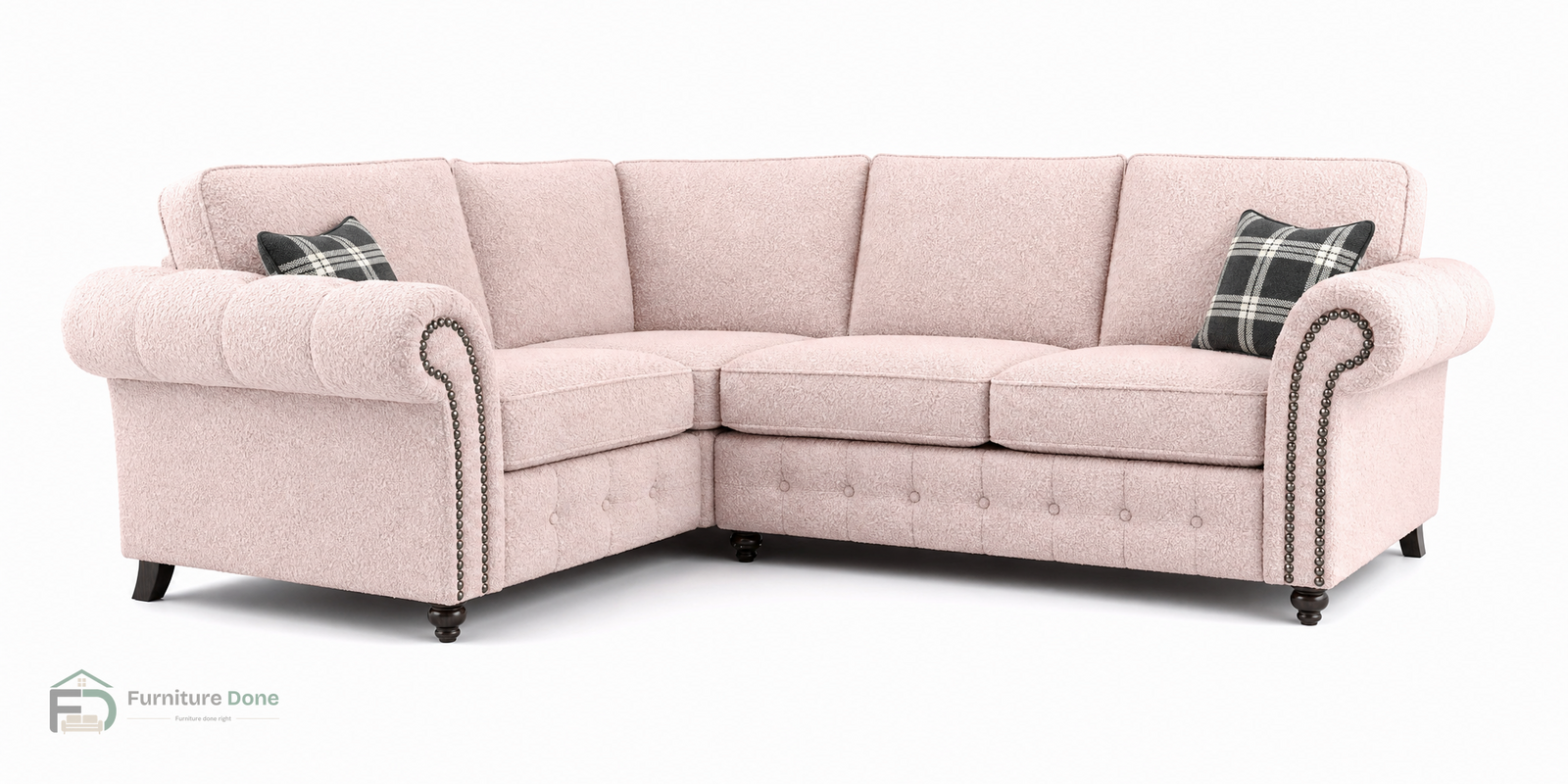 Oakland Corner Sofa LH in Teddy Bouclé Pink — Furniture Done