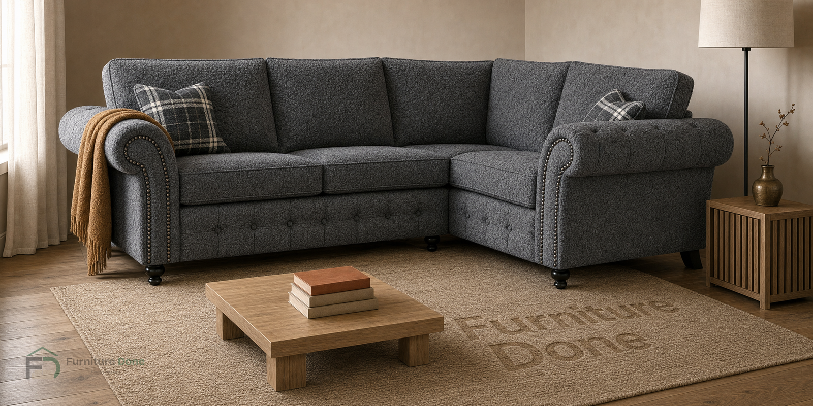 Oakland Corner Sofa RH in Teddy Bouclé Grey — Furniture Done