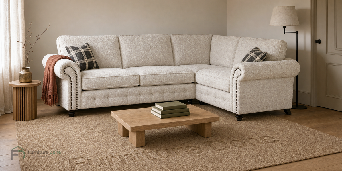 Oakland Corner Sofa RH in Teddy Bouclé White — Furniture Done