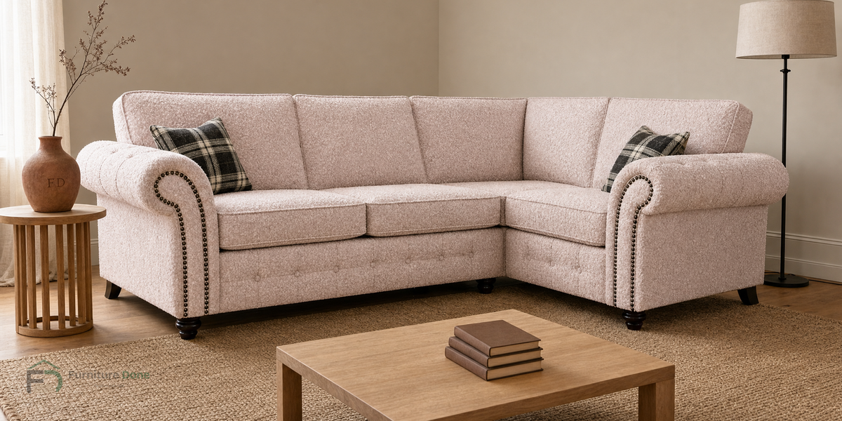 Oakland Corner Sofa RH in Teddy Bouclé Pink — Furniture Done
