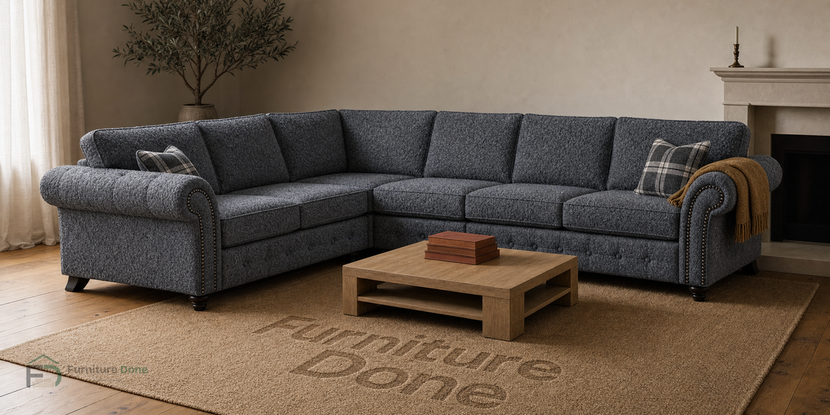 Oakland Large Corner Sofa LH in Teddy Bouclé Grey — Furniture Done
