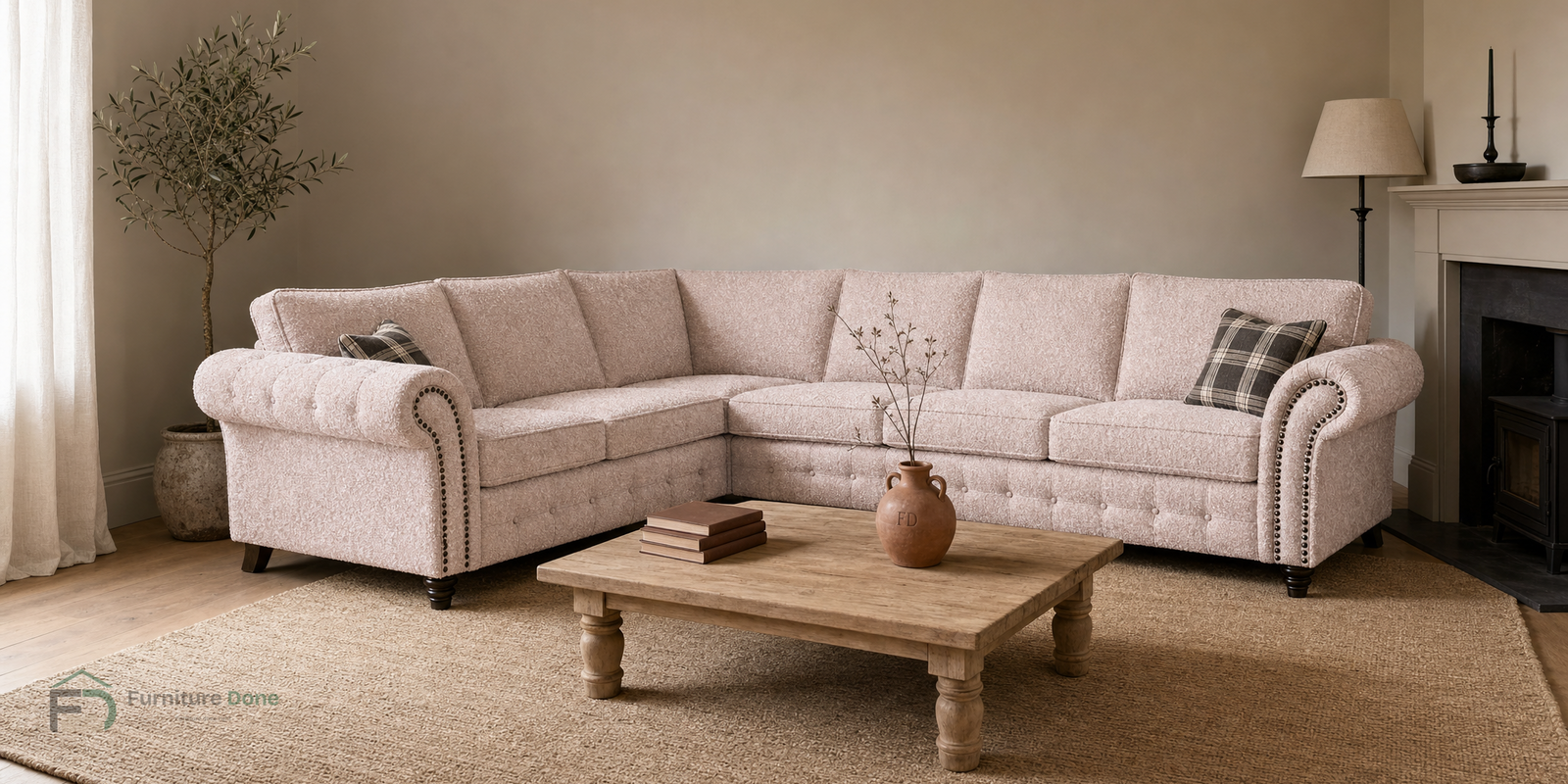 Oakland Large Corner Sofa LH in Teddy Bouclé Pink — Furniture Done