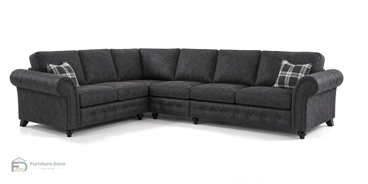 Oakland Large Corner Sofa LH in Faux Leather Black — Furniture Done