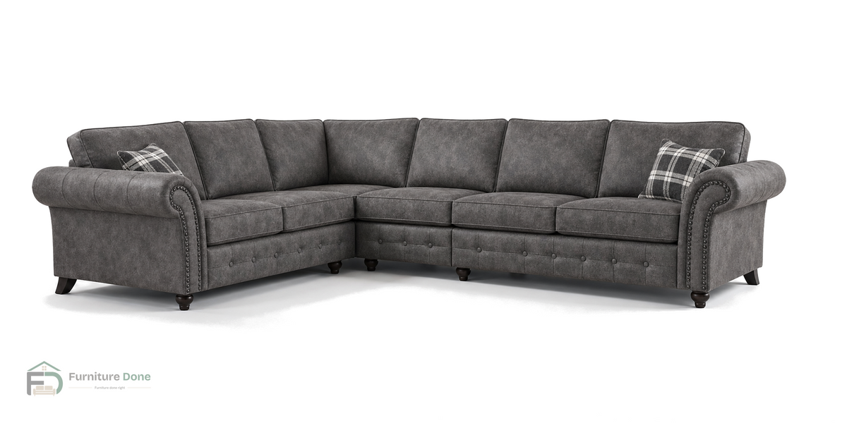 Oakland Large Corner Sofa LH in Faux Leather Grey — Furniture Done
