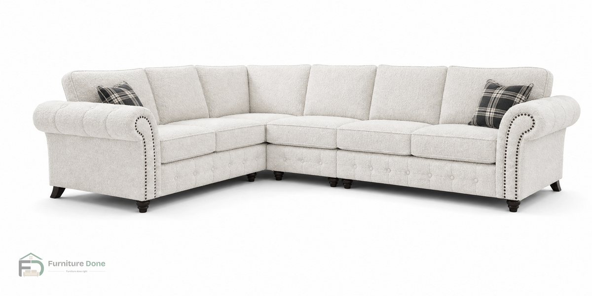 Oakland Large Corner Sofa LH in Teddy Bouclé White — Furniture Done