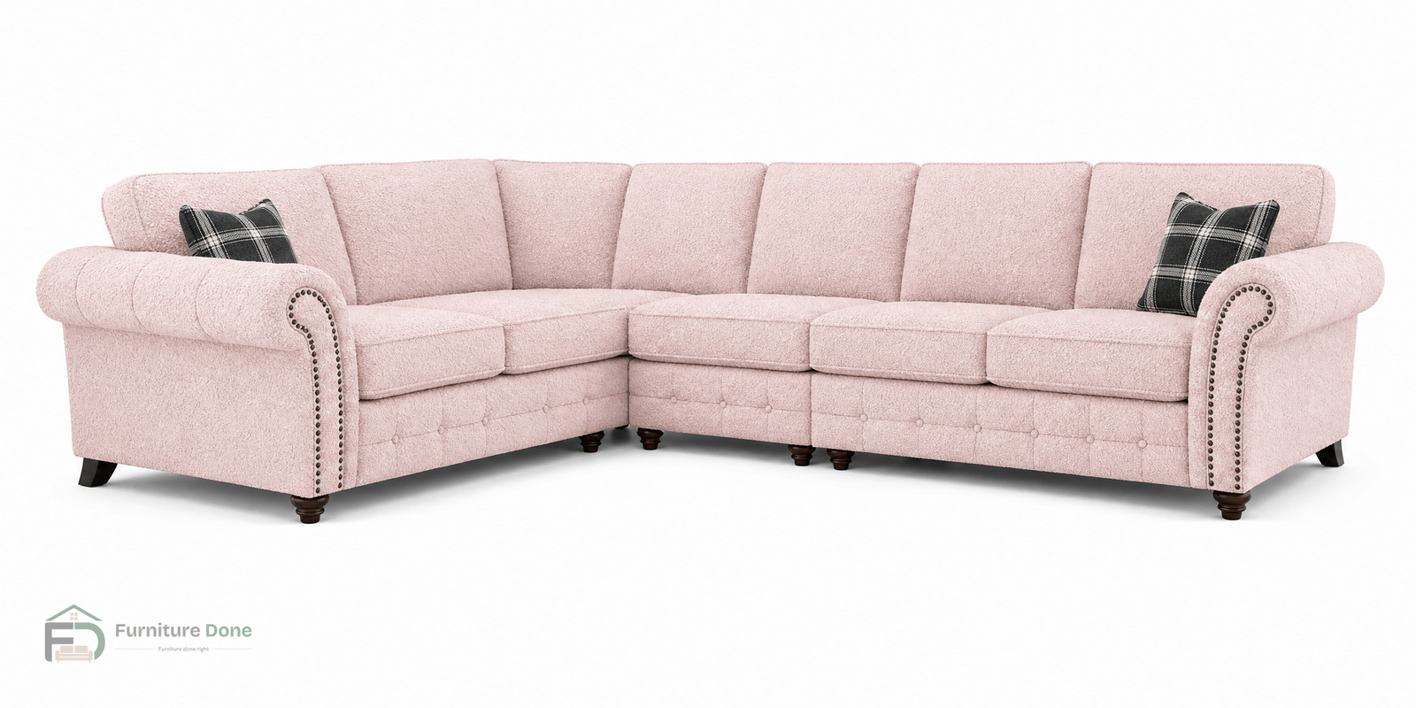 Oakland Large Corner Sofa LH in Teddy Bouclé Pink — Furniture Done