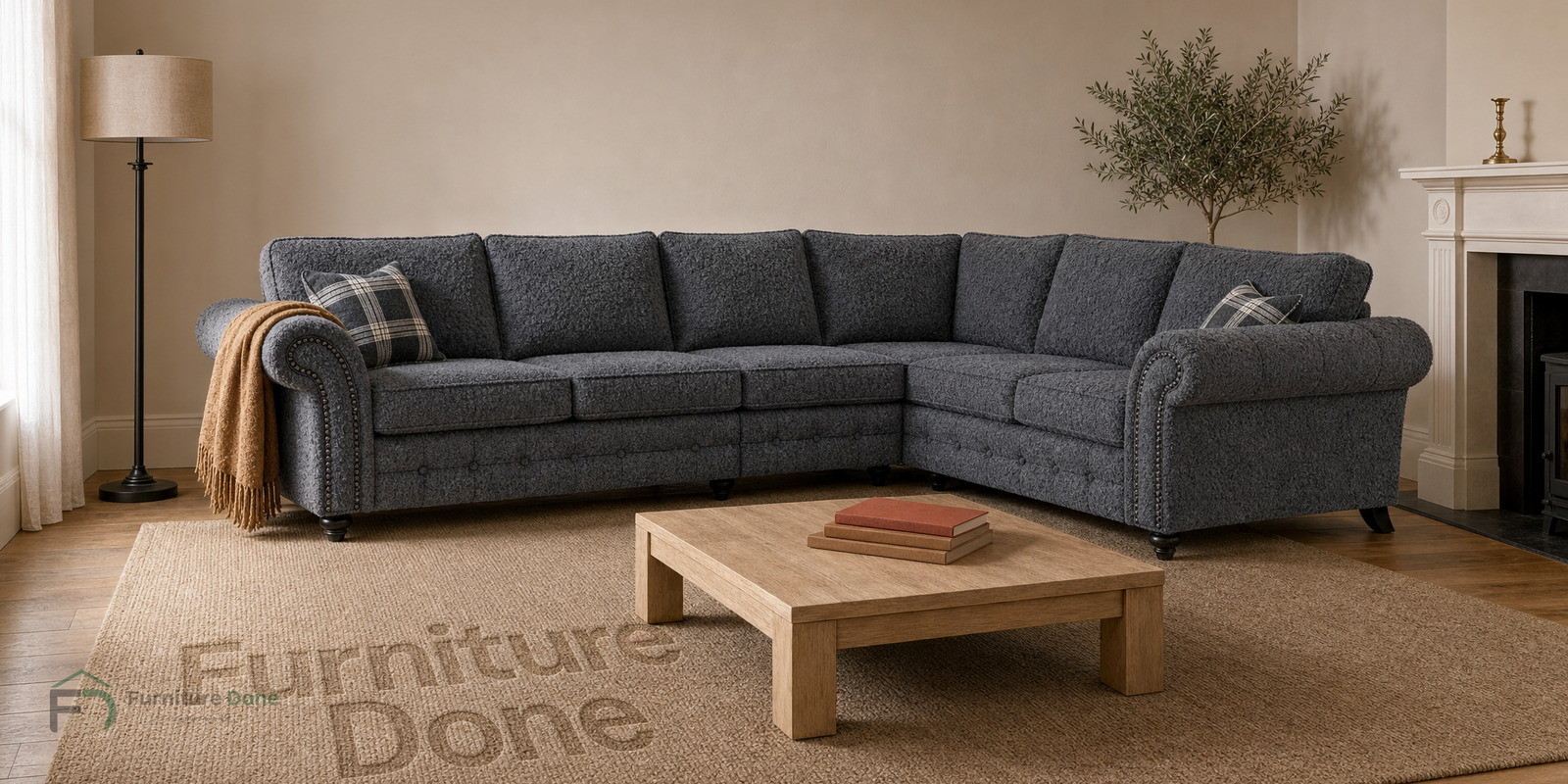 Oakland Large Corner Sofa RH in Teddy Bouclé Grey — Furniture Done