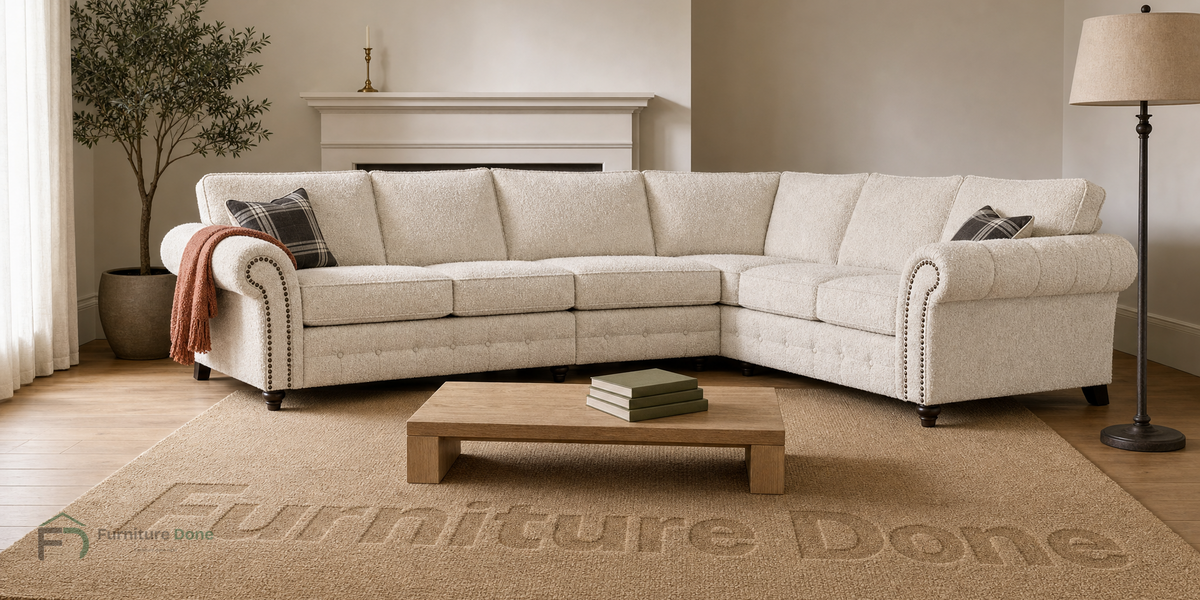 Oakland Large Corner Sofa RH in Teddy Bouclé White — Furniture Done