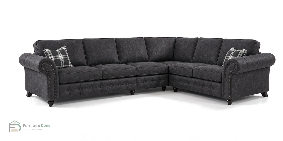 Oakland Large Corner Sofa RH in Faux Leather Black — Furniture Done