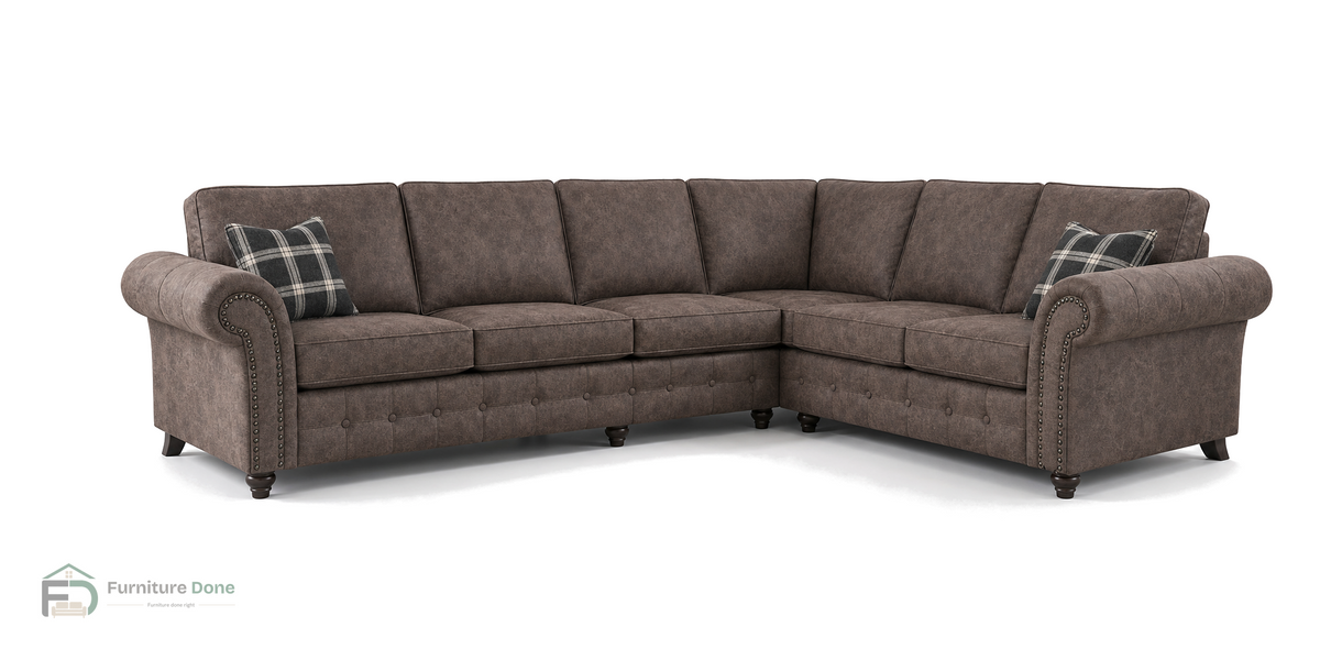 Oakland Large Corner Sofa RH in Faux Leather Chocolate — Furniture Done