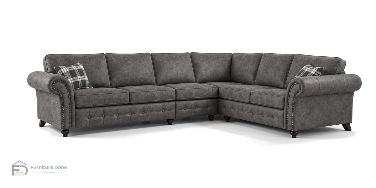 Oakland Large Corner Sofa RH in Faux Leather Grey — Furniture Done