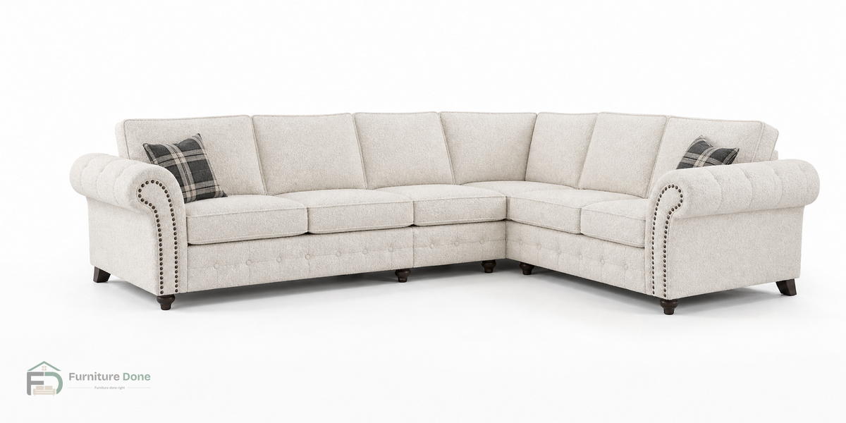 Oakland Large Corner Sofa RH in Teddy Bouclé White — Furniture Done