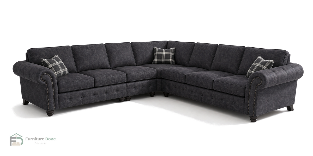 Oakland Large Symmetrical Sofa in Faux Leather Black — Furniture Done