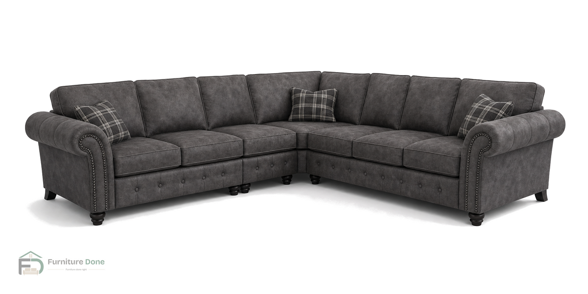 Oakland Large Symmetrical Sofa in Faux Leather Grey — Furniture Done
