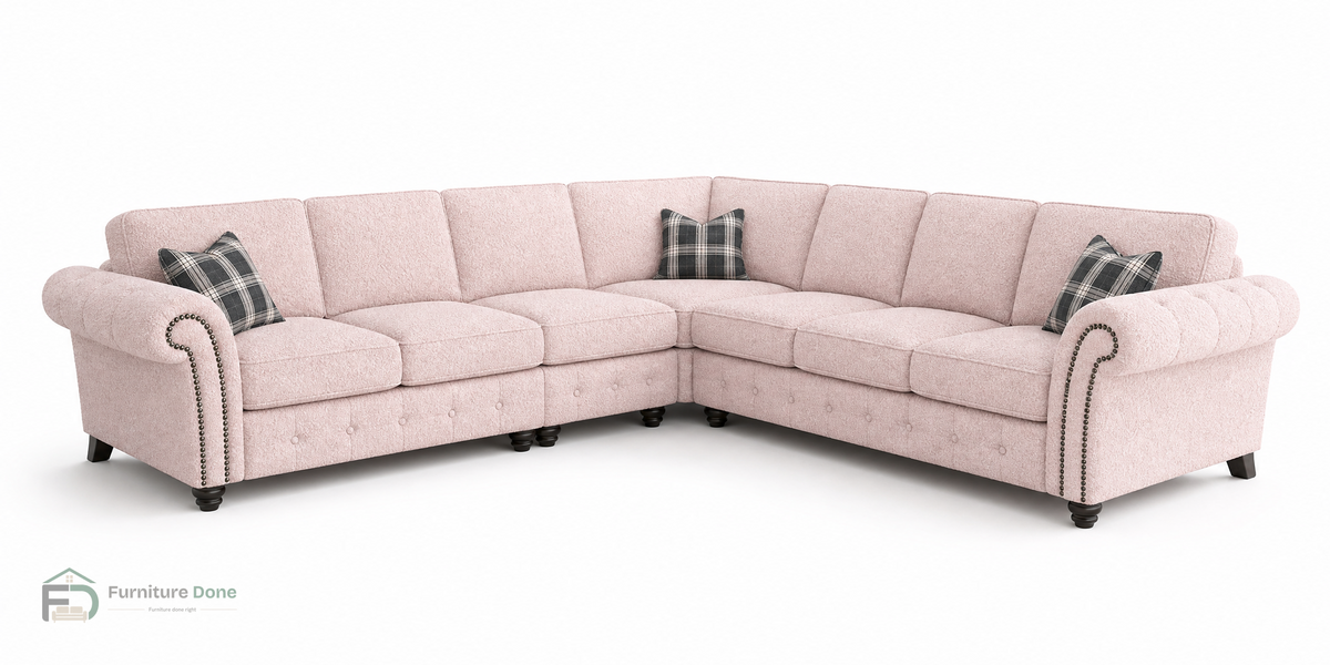 Oakland Large Symmetrical Sofa in Teddy Bouclé Pink — Furniture Done