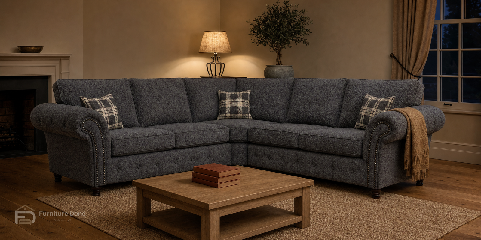 Oakland Symmetrical Sofa in Teddy Bouclé Grey — Furniture Done